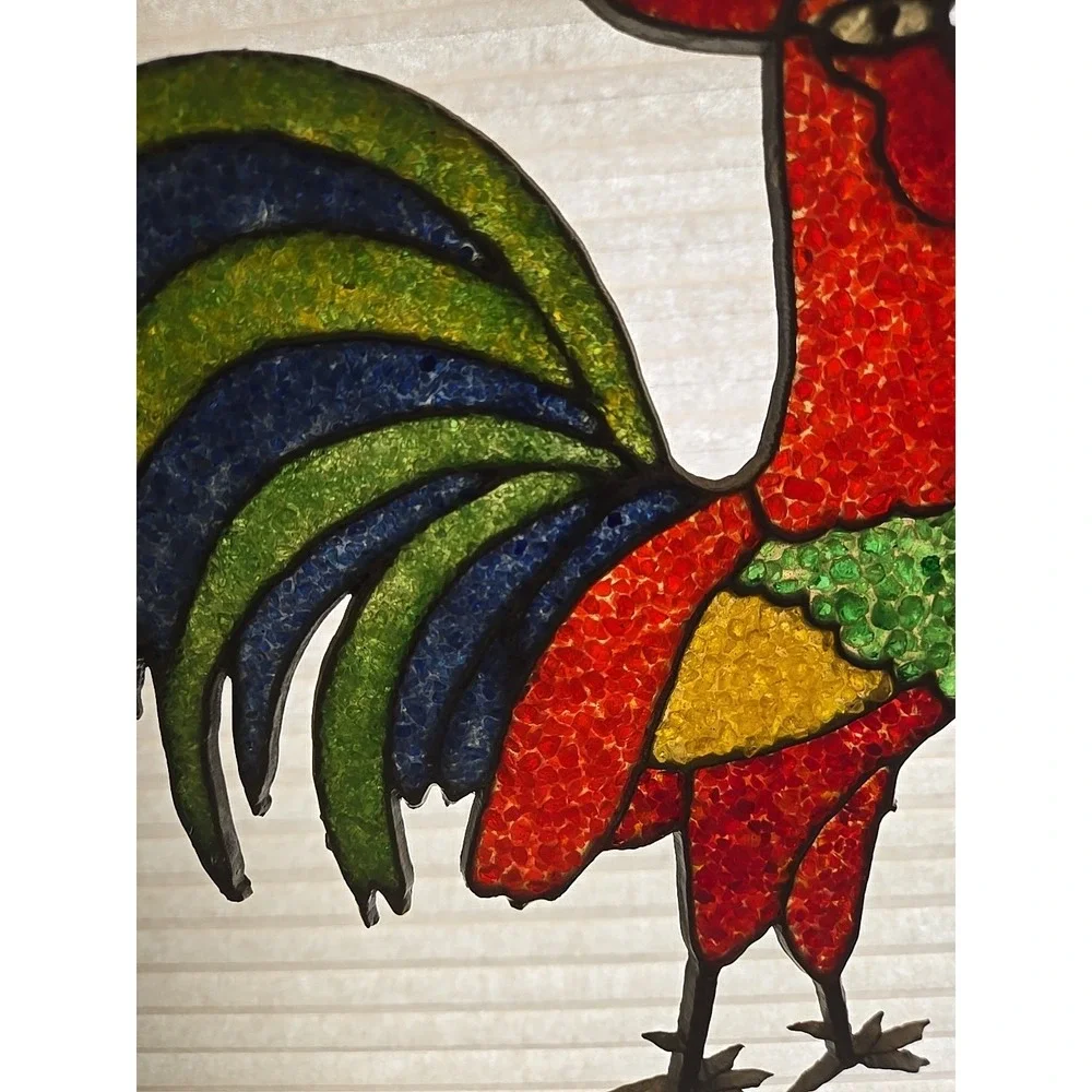 Rooster Stained Glass Window Panel Sun‎ Catcher Chiken Hanging Decor Farmhouse